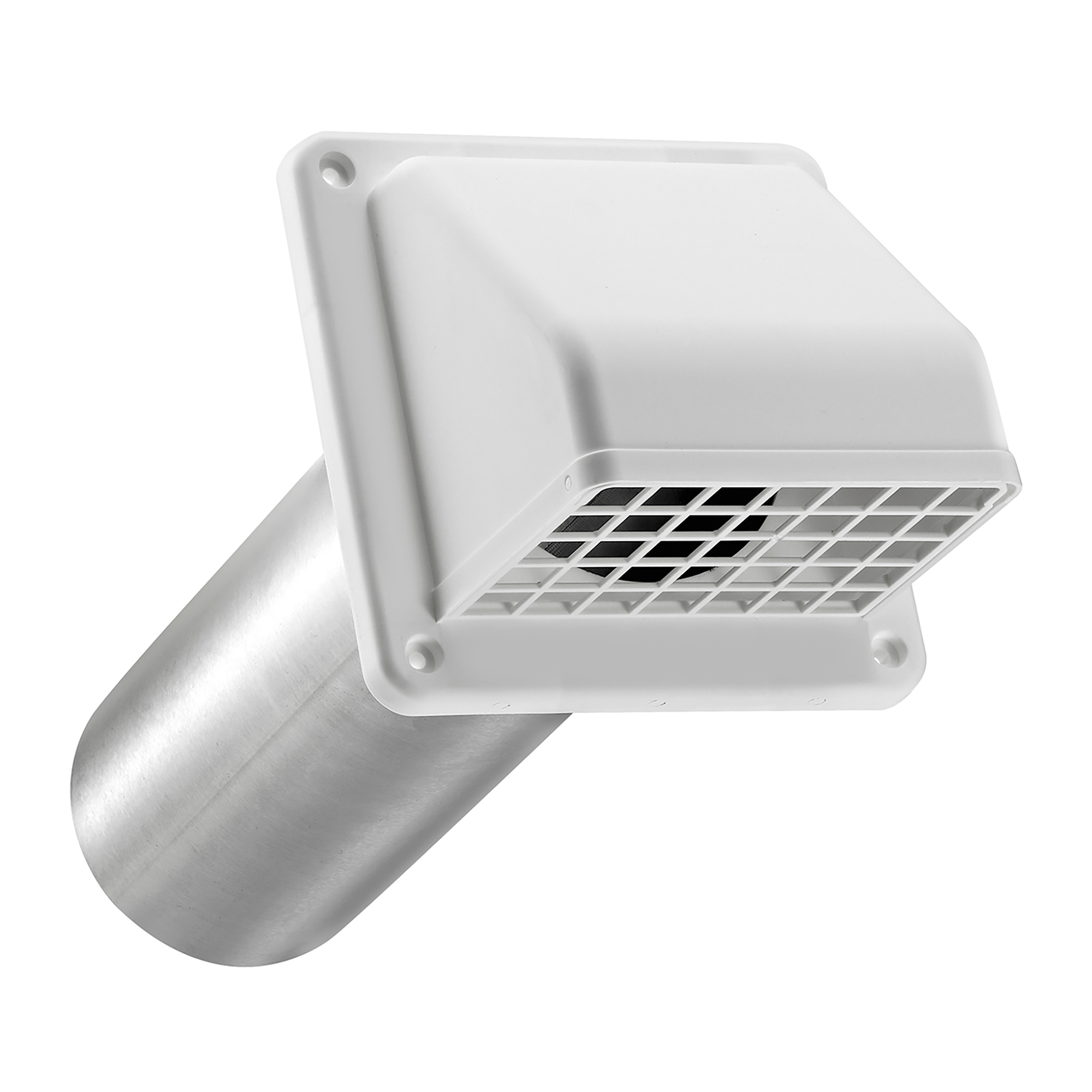 Lambro Plastic Wall Exhaust Hood Dryer Vent with Damper, Removable Screen & 11in. Pipe, No Interior Trim Plate, 4in., White, 224W-B